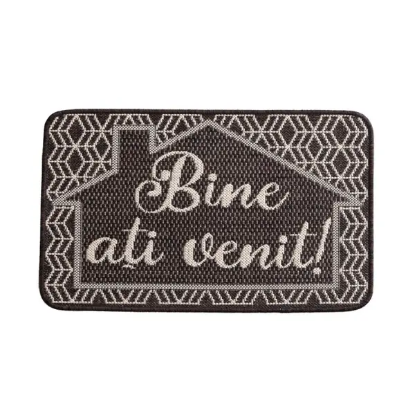 Covor Dreptunghiular pentru Usa de Intrare, Gri, 50 x 80 cm, Antiderapant, Model Flex Bine Ati Venit