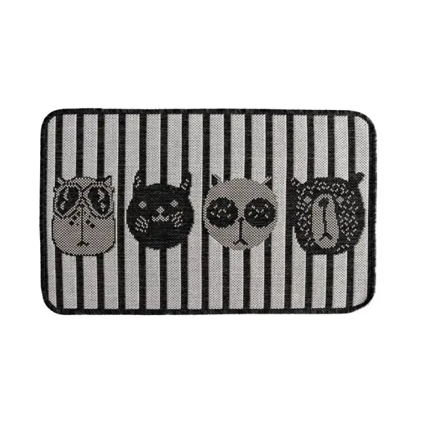 Covor Dreptunghiular pentru Usa de Intrare, Negru / Gri, 50 x 80 cm, Antiderapant, Model Flex Animale