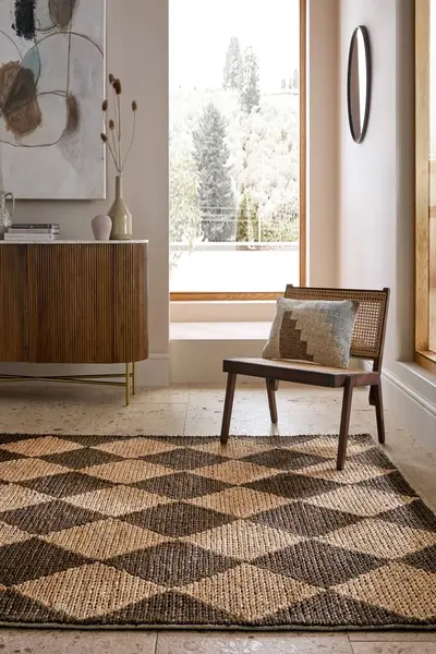 Covor Effie Diamond Jute Maro inchis 160x230 cm, Flair Rugs
