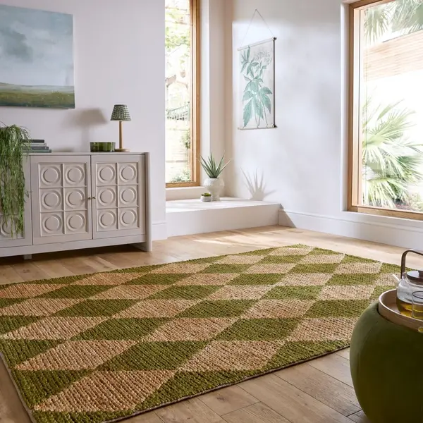 Covor Effie Diamond Jute Verde masliniu 120x170 cm, Flair Rugs