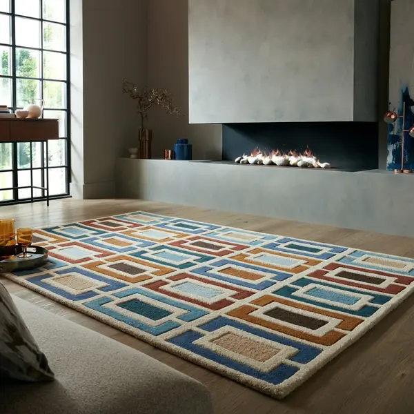 Covor Illusion Retro Blocks Albastru 200X290 cm, Flair Rugs