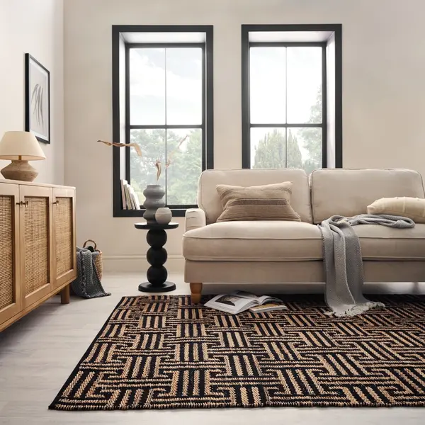 Covor Meander Jute Negru 200x290 cm, Flair Rugs