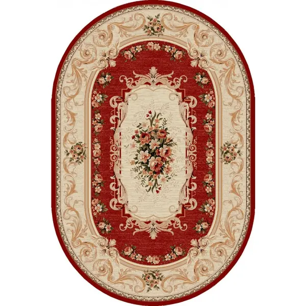 Covor Oval, 150 x 230 cm, Crem / Rosu, Lotos 523