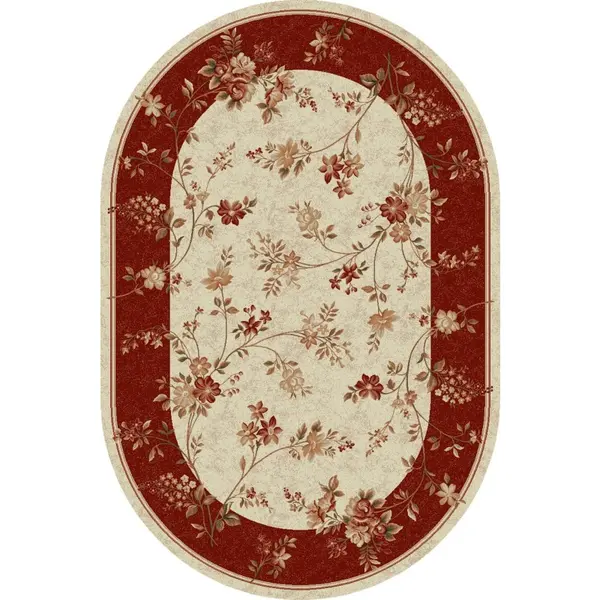 Covor Oval, 60 x 110 cm, Crem / Rosu, Lotos 551