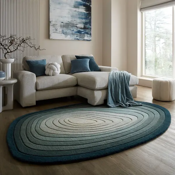 Covor oval Puddle Ombre Wool Albastru 200x290 cm, Flair Rugs