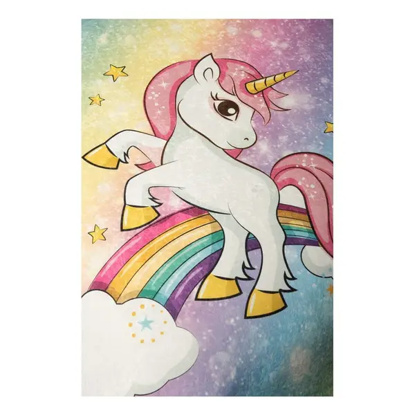 Covor pentru copii, Chilai Home, cu tesatura moale si baza antiderapanta, dimensiune 150 x 200 cm, model Unicorn