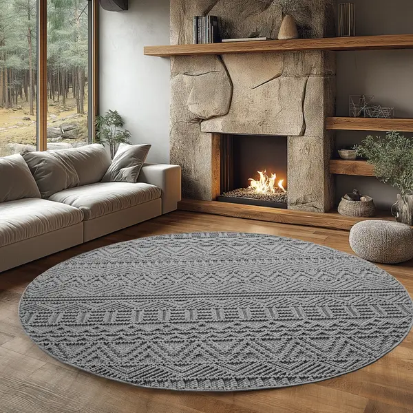 Covor rotund Helix etno V3 Argintiu 200x200 cm