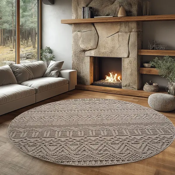 Covor rotund Helix etno V3 Bej 80x80 cm