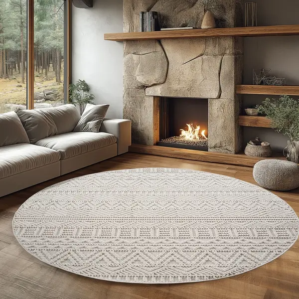 Covor rotund Helix etno V3 Crem 120x120 cm