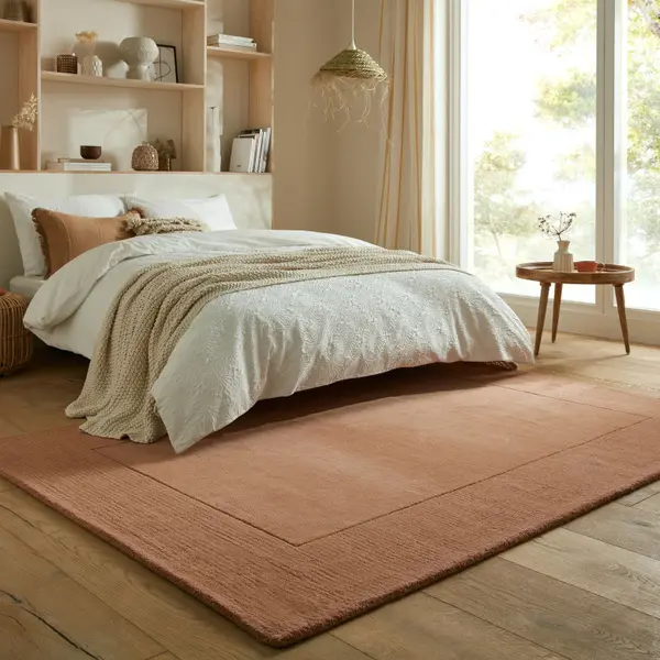 Covor Textured Wool Border Portocaliu 200X290 cm, Flair Rugs