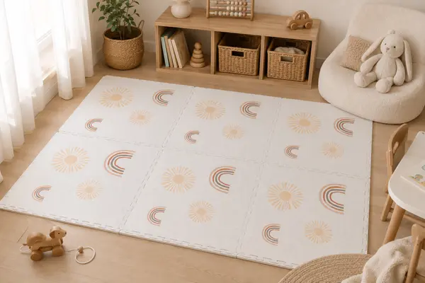 Covor tip puzzle din spuma MeowBaby Alb, 6 piese, impermeabil, termoizolant CE EN71 180 x 60 cm