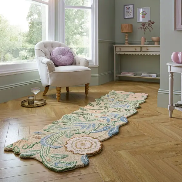 Covor traversa Bryony Shaped Floral Verde 60x230 cm, Flair Rugs