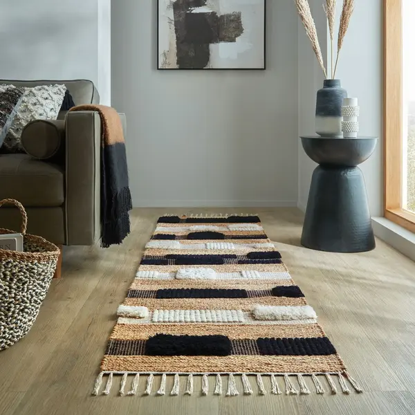 Covor traversa Medina Blocks Negru 60x230 cm, Flair Rugs