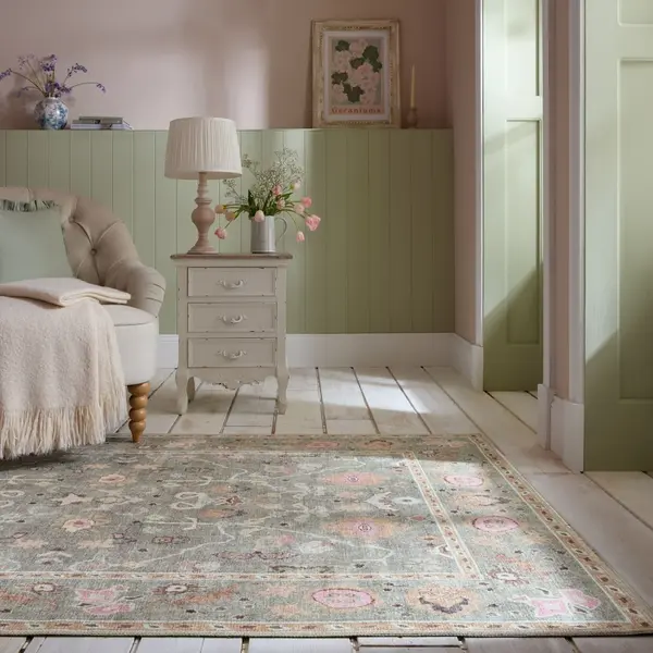 Covor Una Floral Washable Verde 115x170 cm, Flair Rugs