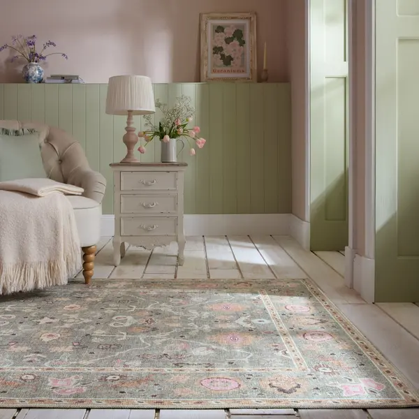 Covor Una Floral Washable Verde 190x290 cm, Flair Rugs