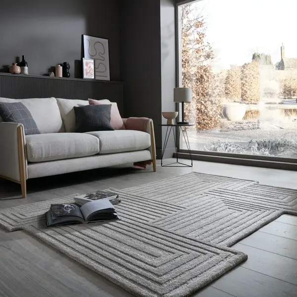Covor Zen Rectangles Natural inchis 200x290 cm, Flair Rugs