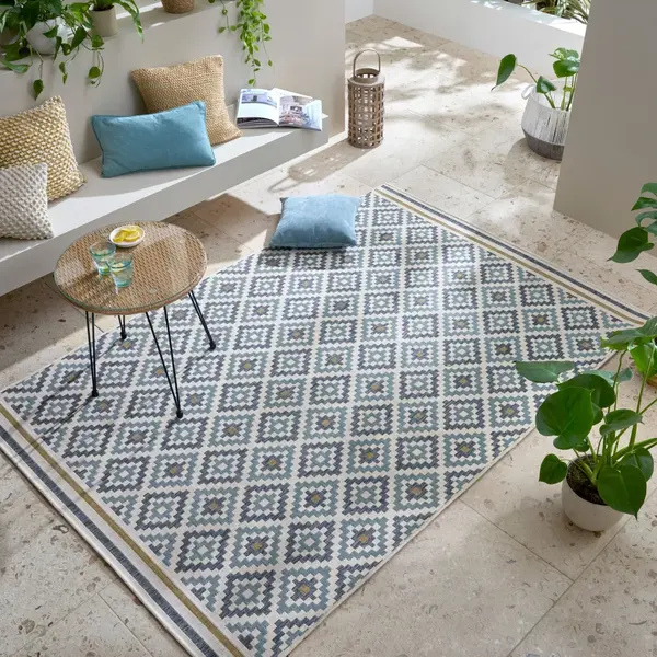 Covor Zia Trellis Outdoor Albastru 200x290 cm, Flair Rugs