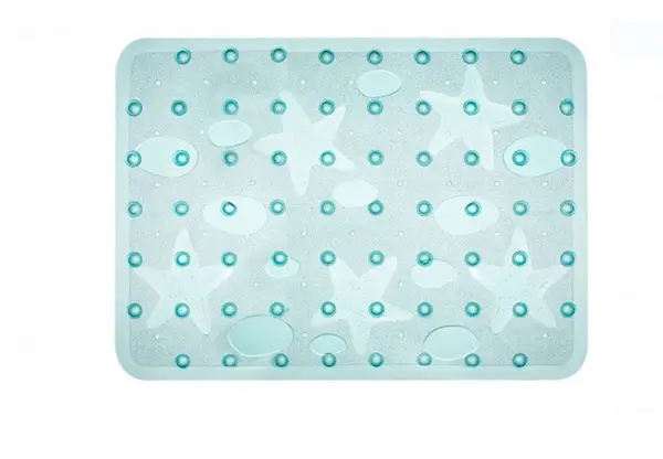 Covoras de baie antiderapant,Turcoaz, PVC, 65x43 cm