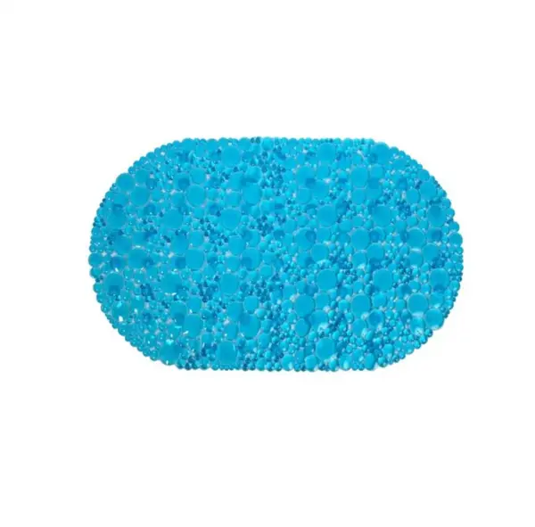 Covoras de baie oval antiderapant,Albastru, PVC, 38x68 cm