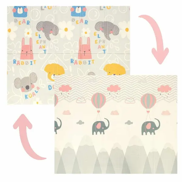 Covoras de joaca, Bocioland, Grey Elephant, Pliabil, Protectie impotriva loviturilor, Dimensiune mare, 180 x 150 cm, Cu Imprimeu pe ambele parti, Potrivit pentru utlizare atat in interior, cat si in exterior