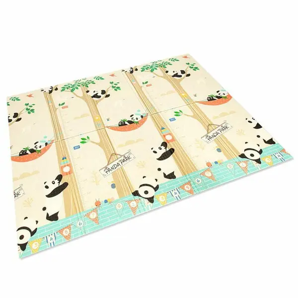 Covoras de joaca, Bocioland Panda, pliabil, protectie impotriva loviturilor, 180 x 150 cm, cu Imprimeu pe ambele parti, potrivit pentru interior si exterior