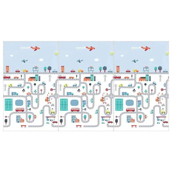 Covoras de joaca pliabil Bocioland City 200x150x1 cm cu doua fete,suprafata impermeabila antiderapanta din spuma XPE,husa depozitare cu maner