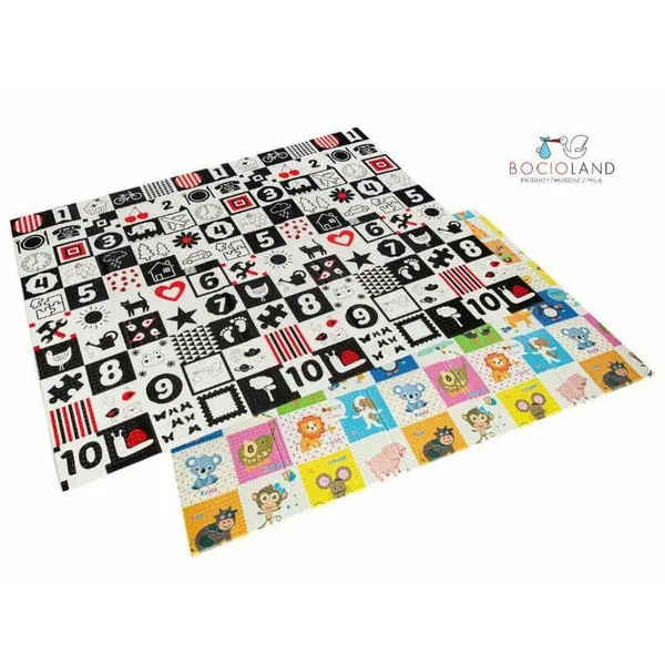 Covoras de joaca pliabil Bocioland Happy Day 200x150x1 cm cu doua fete,suprafata impermeabila antiderapanta din spuma XPE,husa depozitare cu maner