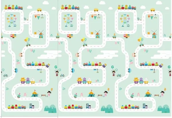 Covoras de joaca pliabil, cu doua fete pentru copii Panda Street, realizat din spuma xpe, dimensiune 180 x 200 cm, protectie impotriva loviturilor, potrivit pentru interior si exterior