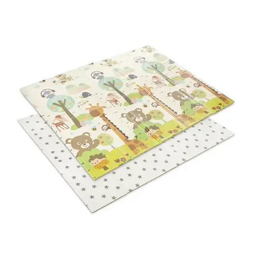 Covoras de joaca termic pentru copii Lorelli Best Friends & Stars, din spuma XPE, design cu doua fete, pliabil, 180 x 200 cm