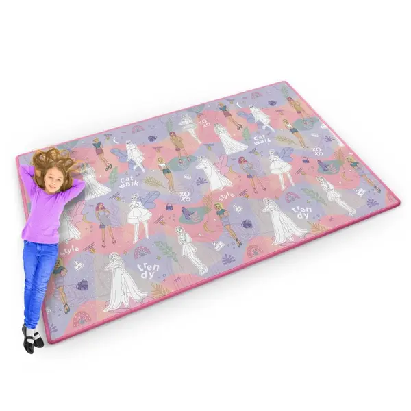 Covoras din spuma EVA pentru copii,rulabil,se poate colora,desene cu marcaj si set markere incluse,lavabil,izolatie termica fata de sol Ricokids 200x120 cm Fashion