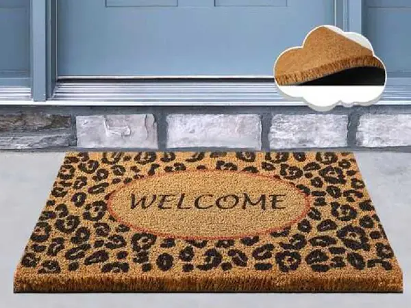 Covoras Intrare Welcome Leopard, 40x60 cm, din Fibre de Cocos