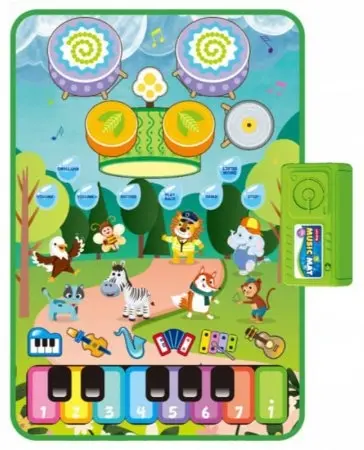 Covoraș muzical de joacă Raya Toys - Pian cu animale și tobe, 63 x 43 cm