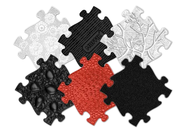 Covoras ortopedic Muffik senzorial puzzle pentru bebelusi rosu negru