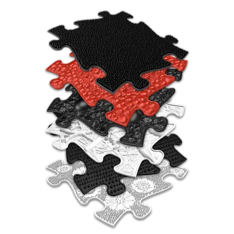 Covoras ortopedic senzorial puzzle Set Rosu si Negru pentru bebelusi Muffik