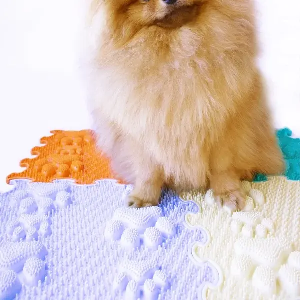 Covoras ortopedic, senzorial, set puzzle, 8 piese, model Lucky Paws, textura rigida, Multicolor