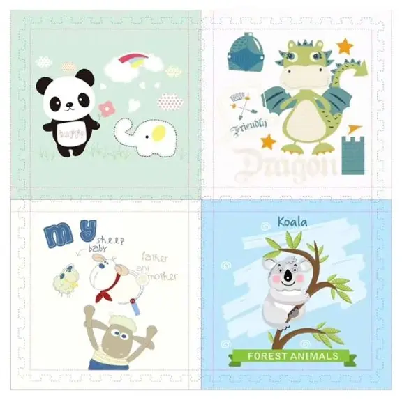 Covoraș puzzle pentru copii Raya Toys – Animale, 60 x 60 cm, 4 piese