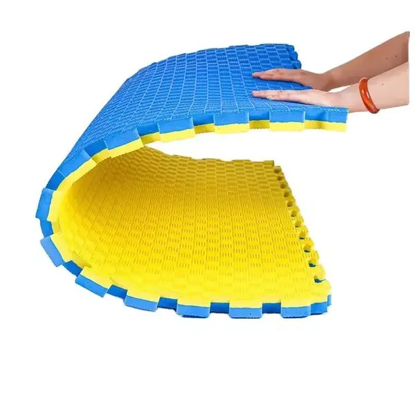 Covoras tip puzzle xxl, spuma eva, 100x100 cm, grosime 2 cm, antiderapant, galbenalbastru
