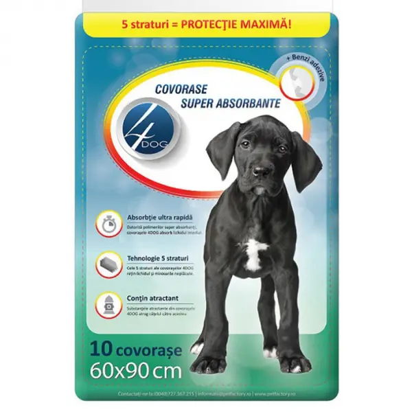 Covorase absorbante 4Dog 60 x 90 cm, 10 buc pachet
