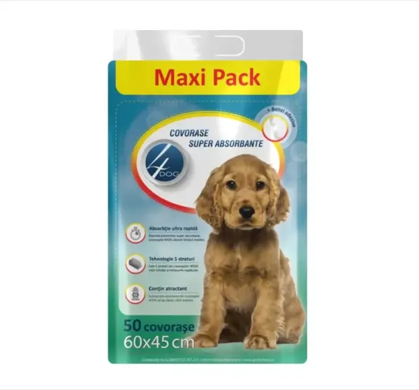 Covorase absorbante Igienice 4DOG 60x45 cm Maxi Pack 50 buc