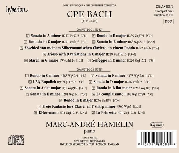CPE Bach: Sonatas & Rondos | Marc-Andre Hamelin