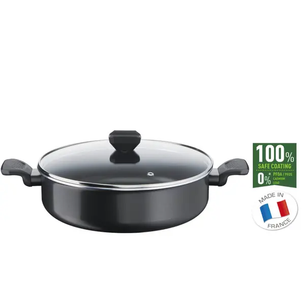 Cratita adanca cu capac Tefal Simply Clean B5677253, 28 cm, 5 L, Indicator Thermo Signal, Invelis Antiaderent, Aluminiu