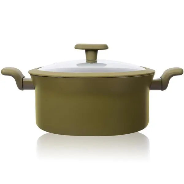 Cratita Aluminiu, Capac, 26 cm, 5.30 l, Interior Anti-aderent, Compatibila Plita Inductie, Verde, Grunberg