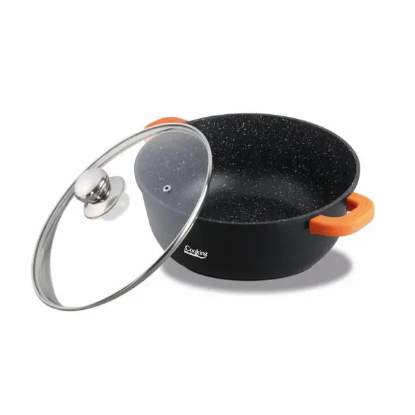Cratita Cooking by Heinner Dark Line, Diametru 16 cm, Volum 1.2 l, Aluminiu turnat, Capac
