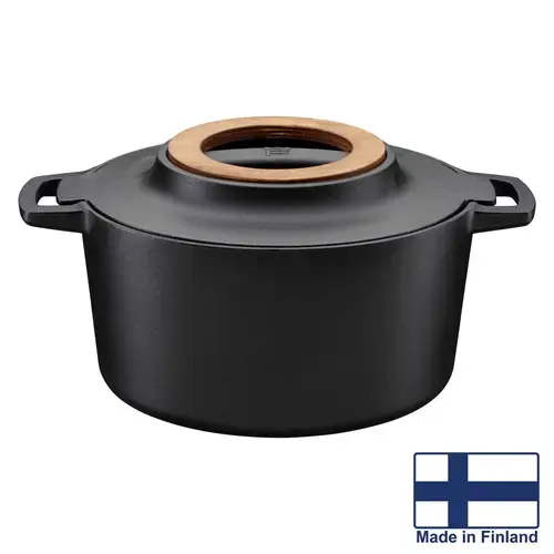 Cratita cu capac, din fonta, antiaderenta, Fiskars Norden, 4 l (Negru)