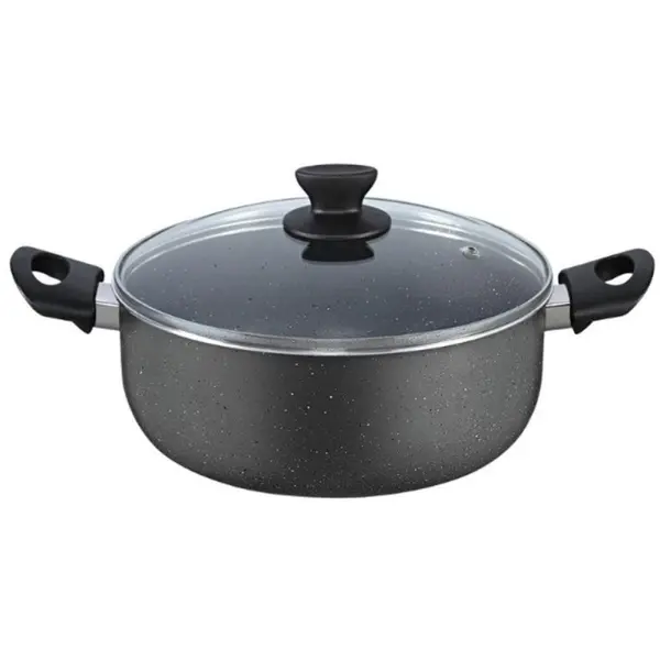 Cratita din Aluminiu 24 cm, Capacitate 3 l, cu Capac din Sticla, Gri, Zilan