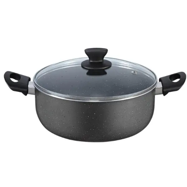 Cratita din Aluminiu 26 cm, Capacitate 4 l, cu Capac din Sticla, Gri, Zilan