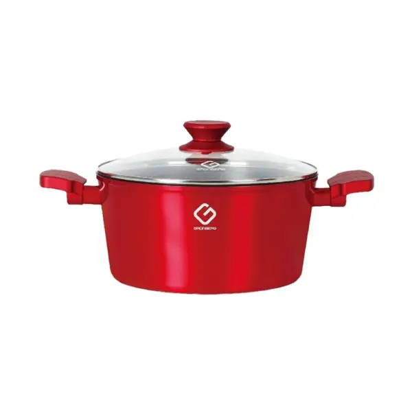 Cratita din Aluminiu, Ceramica Marmorata, 24 x 12 cm, 4.3 l, cu Capac din Sticla, Grunberg