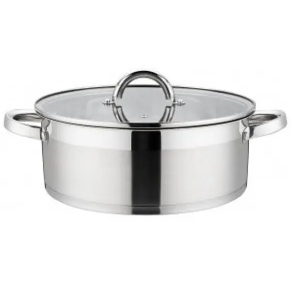 Cratita din Inox cu Maner Lung, Capac Sticla, 18 cm, 2.60 l, Grunberg