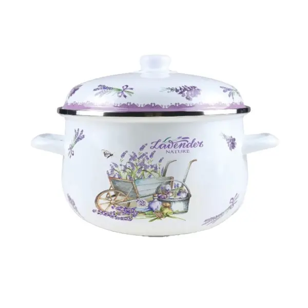 Cratita Emailata cu Capac, 24 cm, 4.90 l, Alb / Mov, Grunberg, Model GR2400B