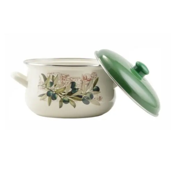Cratita Emailata cu Capac, 24 cm, 6 l, Oliva, Perfect Home